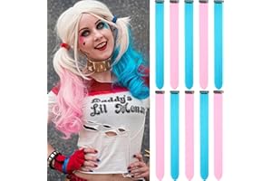 LADYAMZ 22 Inch Colored Hair Extensions 10 PCS, Colorful Party Highlights Clip in Synthetic Hair Extensions, Sky Blue/Light Pink Hairpieces for Girls Women Kids Doll Party Cosplay Gifts