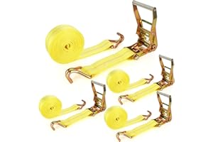 LISHINE 4 Pack 2 Inch Ratchet Straps Heavy Duty 20ft Tie Down Straps Ratchet with Double J Hook, 10000 LBS Break Strength, Cargo Ratchet Straps for Moving, Truck, Trailers, Motorcycles, Kayaks, Car Roof