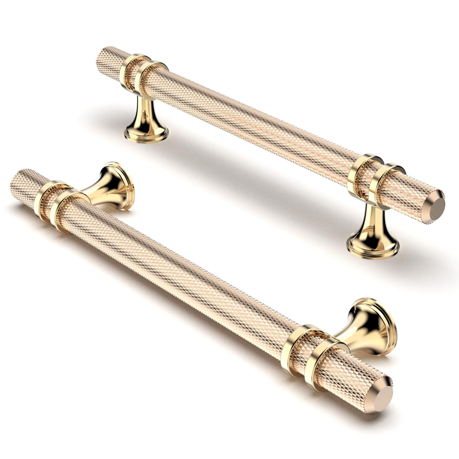 FURNIWARE Pack of 5 Cabinet Handles, Knurled Cabinet Pulls Hardware Drawer Pulls, Kitchen Cabinet Door Handles Pull, 128mm(5 Inch) Hole Center Gold + Oxidized Bright Gold