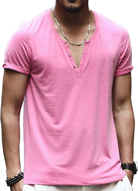 Amazon ミックスリミテッド Tシャツ メンズ Vネック 半袖 無地 深v 綿 ディープv タイト ヘンリーネック Tシャツ カットソー 通販