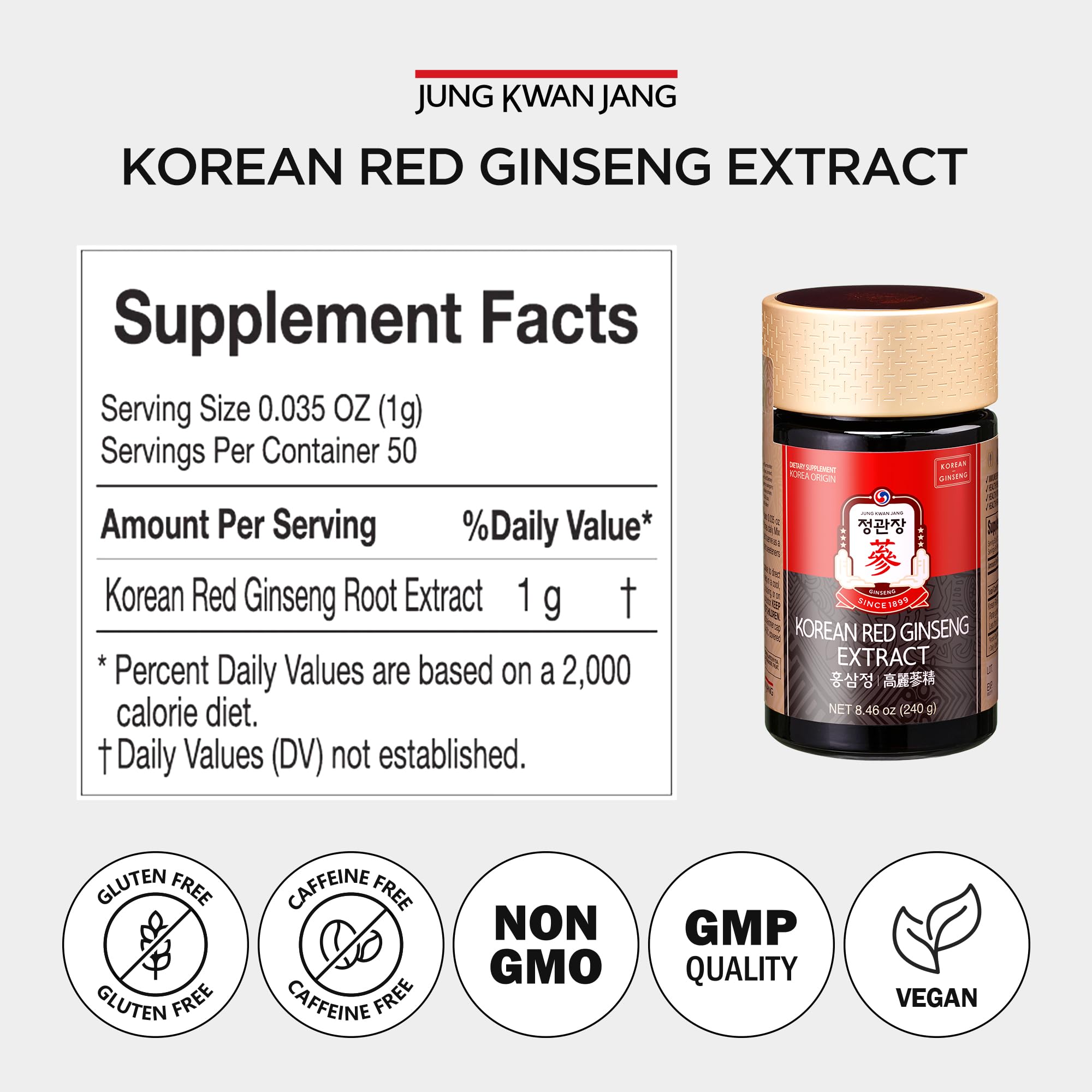 JungKwanJang Korean Red Panax Ginseng Extract Extra Strength, Energy Boost, Performance, Boost Immune System, Stamina, Blood Circulation and Mental Health Support, Memory, Productivity - 240g