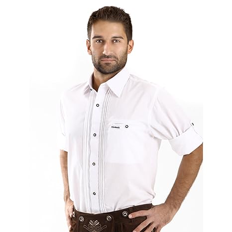 Almbock Trachtenhemd Herren weiß | Slim Fit Trachten Hemden aus Baumwolle in Gr. S-XXXL | in 2 Modellen - mit Stehkragen und 