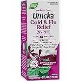 Nature's Way Umcka Cold and Flu Relief Syrup, Fever*, Sore Throat, Cough, Congestion, Body Aches*, Homeopathic, Phenylephrine Free, 0.05% Alcohol, Berry Flavored, 4 Fl Oz (Packaging May Vary)