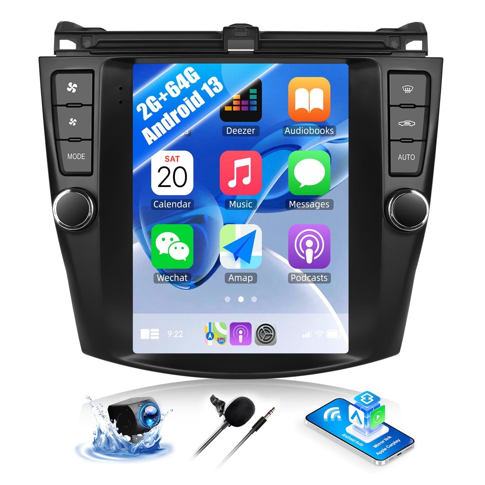 Photo 1 of SIXWIN 2G+64G Android Car Stereo for Honda Accord 7th 2004-2007 9.7 Inch Touch Screen Car Radio with Wireless Carplay Android Auto Mirror Link GPS Navigation Bluetooth FM WiFi HiFi Backup Camera MIC