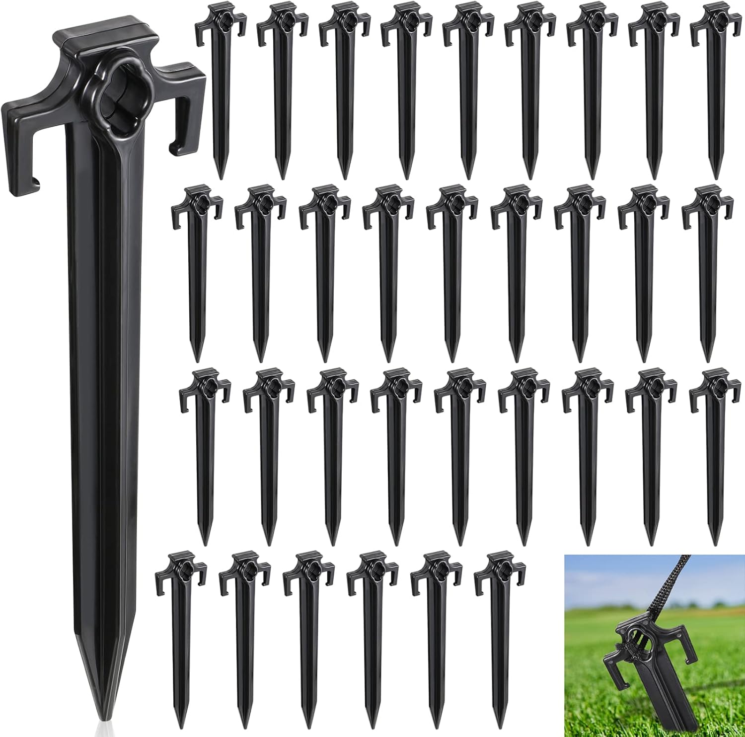 Decorative Garden Stakes - Vicenpal 10 Inch Christmas Inflatable Plastic Stakes Replacement Yard Stakes Inflatable Accessories for Outdoor Inflatables Camping Tent Pegs Spike Stakes Xmas Garden Yard Decor (Black, 32)