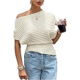 WDIRARA Women's Off The Shoulder Sweaters Asymmetrical Dolman Sleeve Pullover Knit Tops