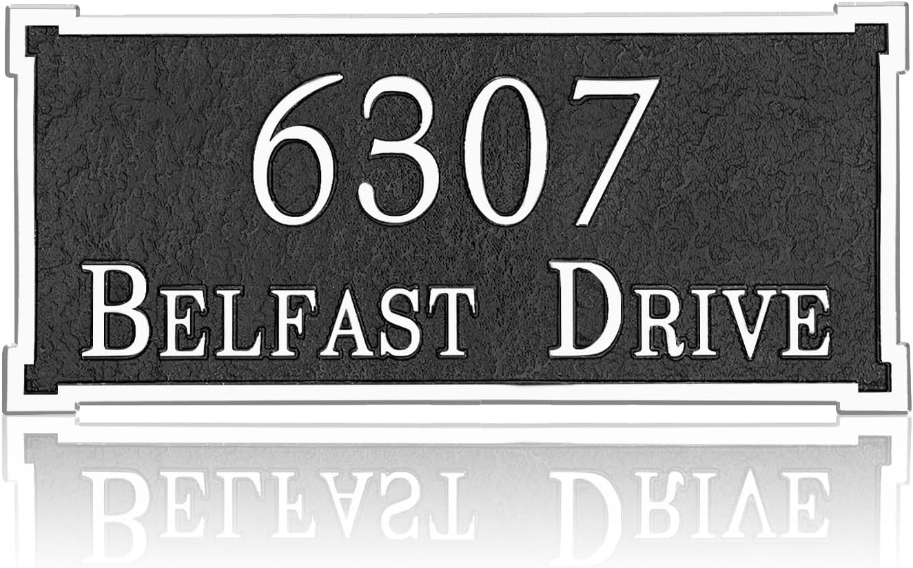 Plaques & Wall Art - Personalized Address Plaque Aluminum - Custom Address Sign,House Number Sign Plaque,House Numbers for Outside Enhancing Curb Appeal 1/4‘’ Thick Metal Handcarved Font 911 Visibility 10.2'' x 4.6‘’ (Silver)