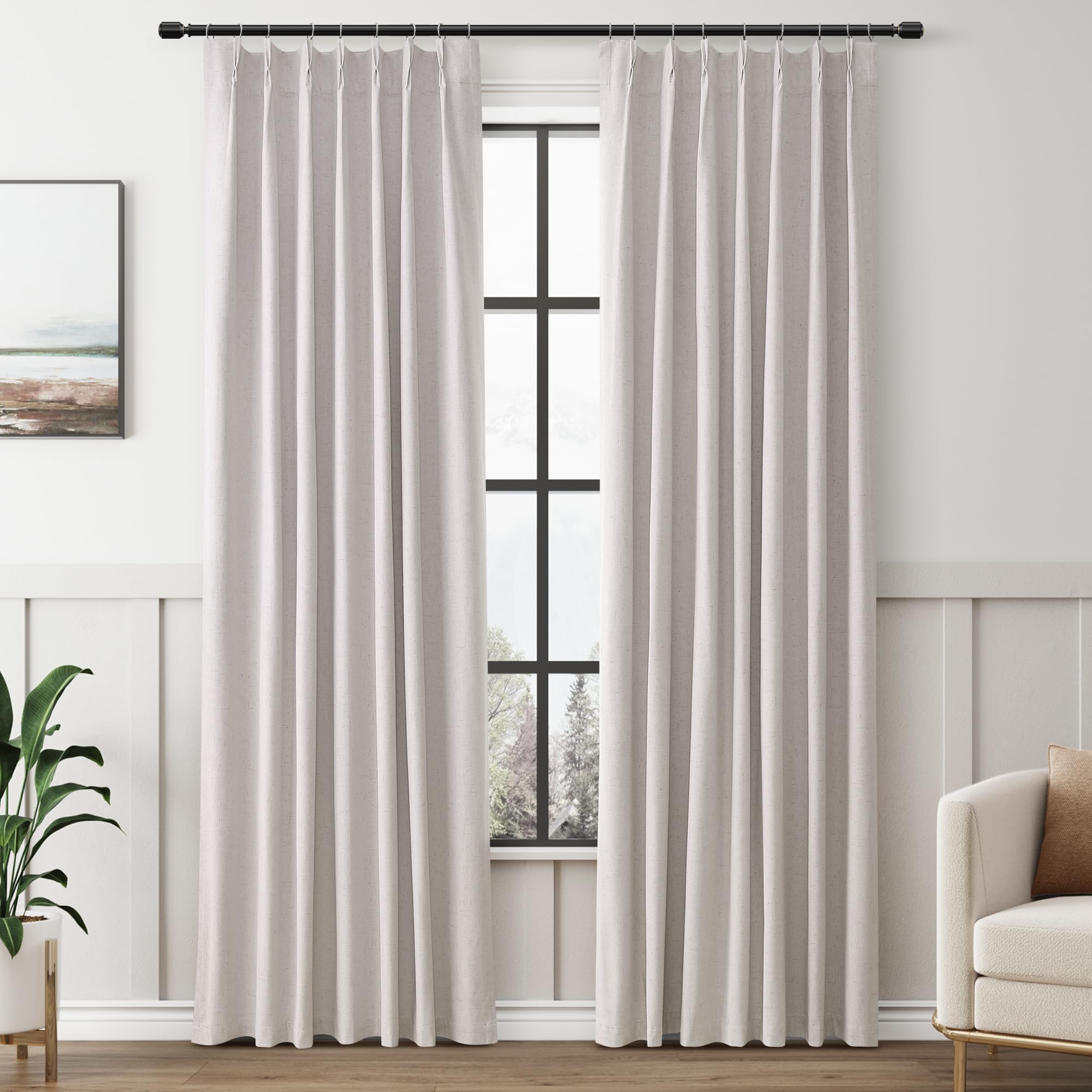 Photo 1 of Aersas Champagne Blackout Curtains 84 Inch Long for Bedroom Neutral Modern Farmhouse Pinch Pleated Linen Blended Room Darkening Curtains Thermal Insulated Black Out Living Room Drapes 40x84