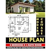 2 Bedroom & 1 Bathroom Modern Cottage House Plan with 770 Square Feet: Complete Set of Construction Drawings Book