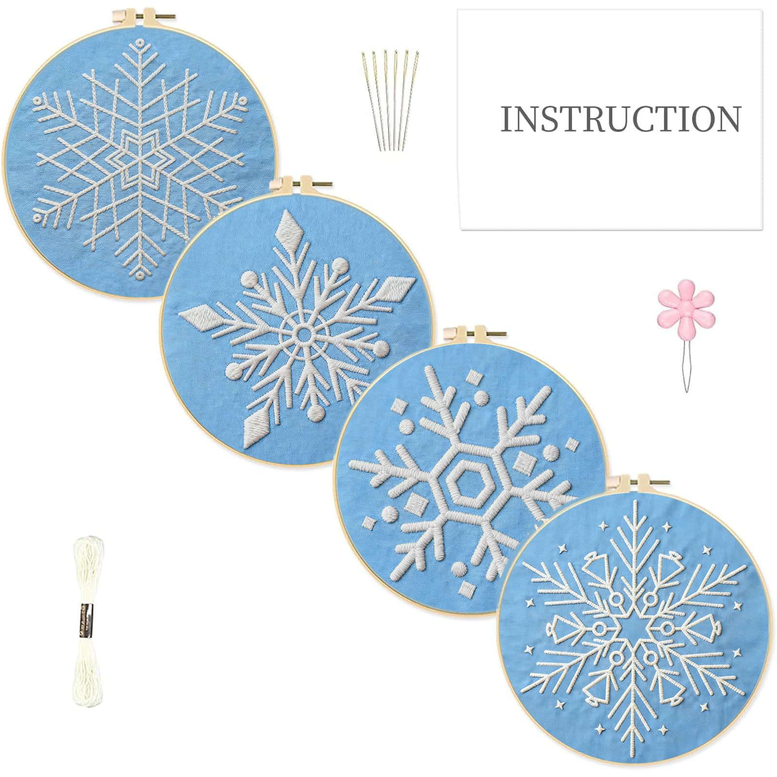 INFUNLY 4 Pack Snowflake Embroidery Kits Cross Stitch Kits for Beginners Adults Christmas Needlepoint Starter Kit with Instructions for Thanksgiving Halloween Decor Home Room Wall 11.8x11.8in