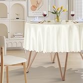 Cobedzy 1 Pack 60 Inch Round Satin Tablecloth Ivory Satin Table Cover, Overlay Silky Tablecloth Dining Table Cloths for Wedding, Party, Banquet, Events, Reception, Dinner