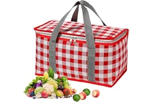 K Y KANGYUN Insulated Picnic Bag Reusable,Beach Bag Cooler Bags, Cooler Bags with Zippered Top - Insulated Bag for Hot or Cold,Picnic,Beach,Food Delivery, Outdoor (13.8x7.9x7.9 in) (Red)