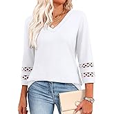 XIEERDUO 3/4 Length Sleeve Womens Tops Dressy Casual Blouses for Women 2025 Trendy V Neck T Shirts Summer Clothes