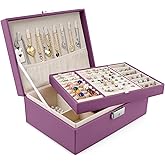 Homeanda Jewelry box 2 layer Jewelry box Leather Jewelry boxes for Women Girls Teens Jewelry organizer box Jewelry Storage box with lock(Purple)