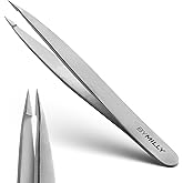 By MILLY Pointed Tweezers | High Carbon Stainless Steel Needle Nose | Fine Point Precision Hair Removal | Perfectly Aligned &amp; Hand-Filed Sharp | Silver