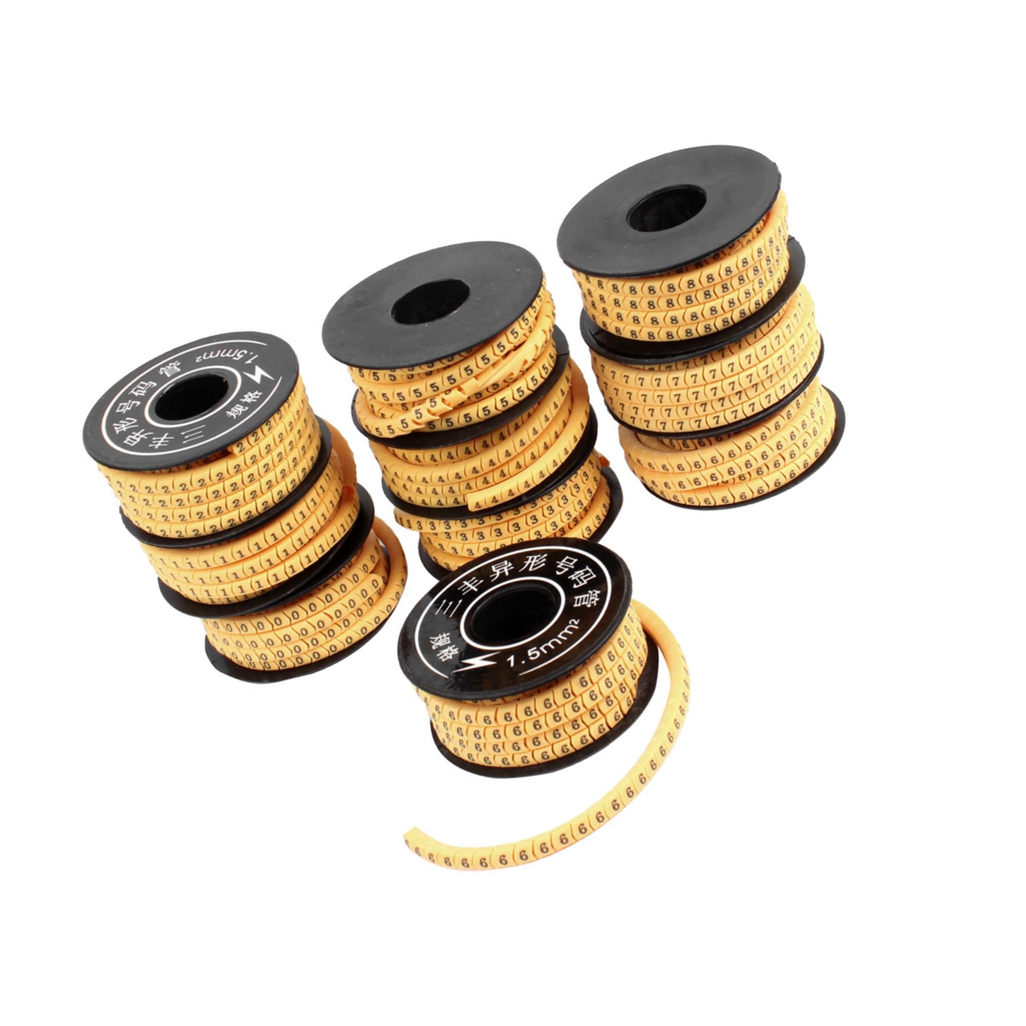 Partuto 10 Pcs Yellow Flexible PVC Number 0-9 Print 1.5mm2 Wire Cable Markers Tag Replacement