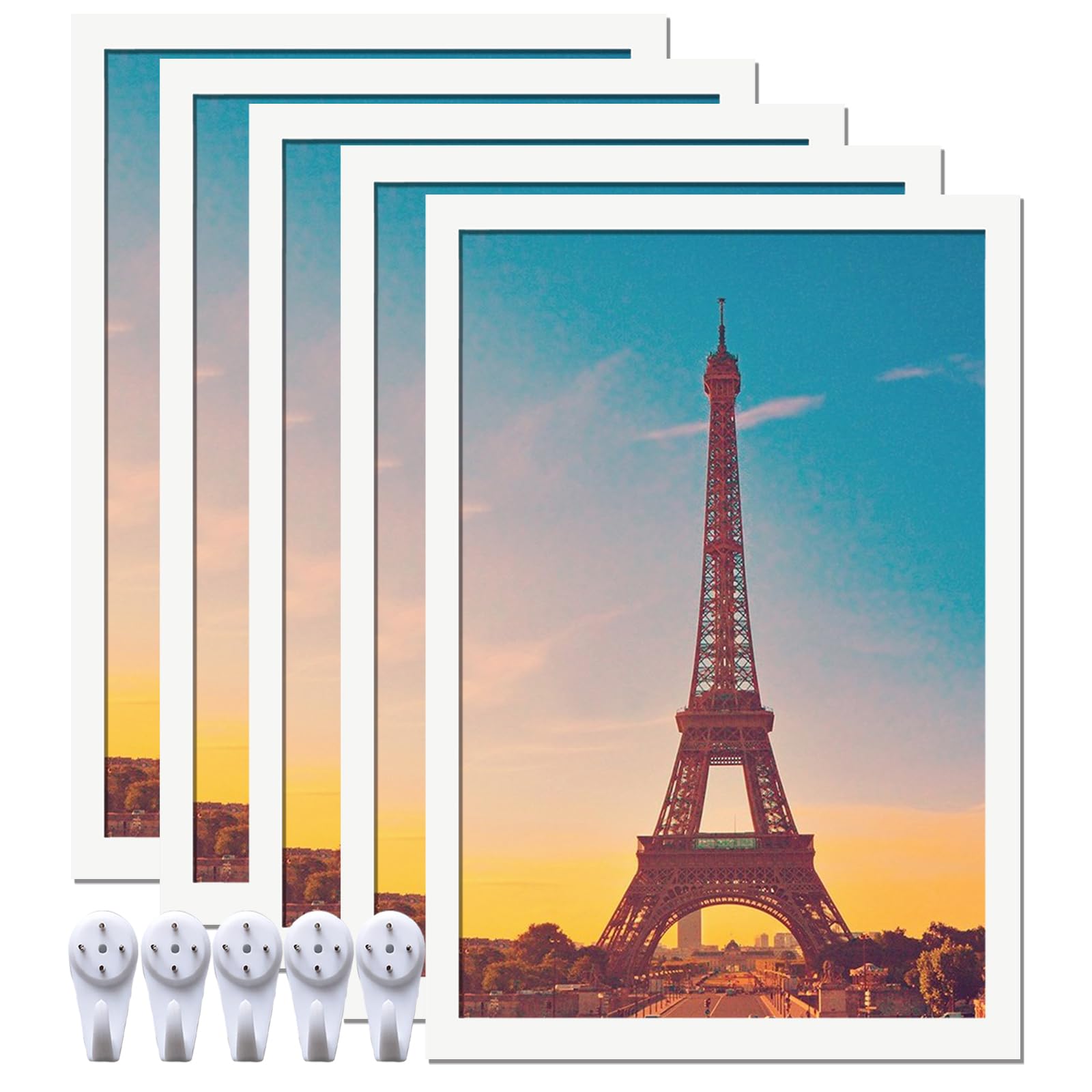 Photo 1 of icariery 8x12 Picture Frame Set of 5, White Photo Frames High Transparent Wall Gallery Desktop Horizontal Vertical for Canvas Collage Photo Poster Certificate 8 x 12 inches