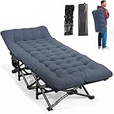 ATORPOK Camping Cot for Adults with Cushion Comfortable, Portable Folding Bed for Sleeping Supports 450 lbs (Blue)