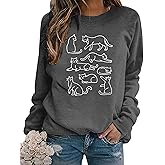 Elemevol Cat Mom Sweatshirt for Women Mama Shirts Cute Animal Long Sleeve Letter Print Tops