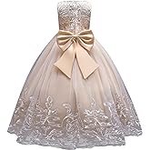 Flower Girl Lace Dress for Kids Wedding Bridesmaid Pageant Party Formal Long Gown Princess Communion Tulle Bow Dresses