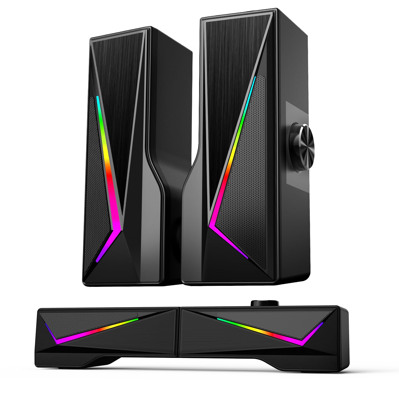 Photo 1 of Computer Speakers for Desktop, Bluetooth & USB Input, RGB USB Powered Gaming Stereo Speakers for PC Computer Laptop Desktop, Detachable 2-in-1 Design (Package Only 2 Speaker, No Soundbar)