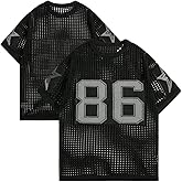 Verdusa Men's Jersey Shirt Y2k Tops Baggy Crochet Short Sleeve Letter Print Vintage Lightweight Pullover Sweater
