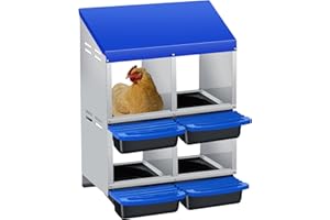 Chicken Nesting Box, 4 Compartments Double-Layer Metal Roll Away Nest Box for Chicken Coop Lid Cover to Protect Eggs,Easy Egg