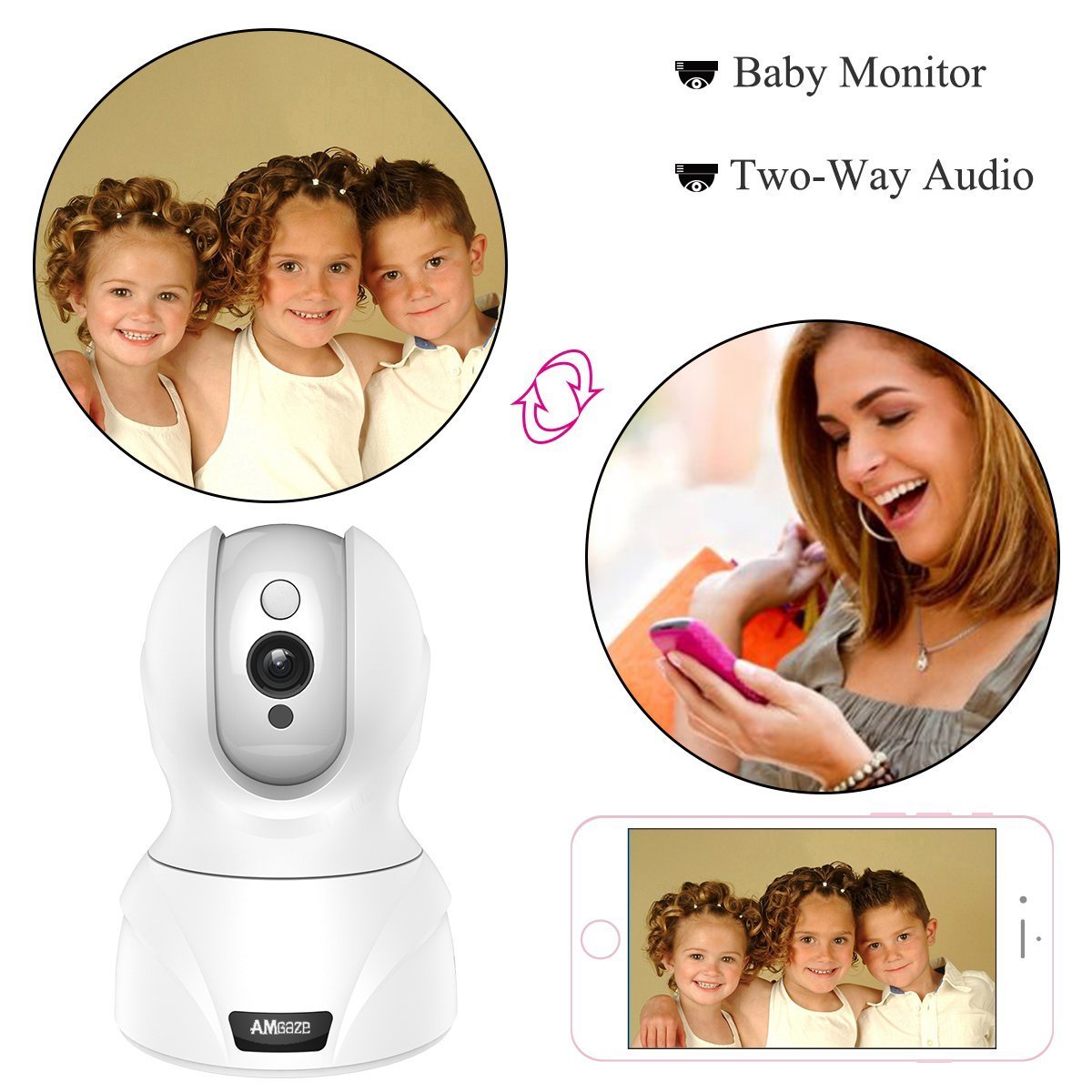 720P Wlan IP Camera, Wireless Home Security Camera, WiFi Surveillance Security System Video Recording Dome Camera, Monitor for Baby & Pet (720P, White), Topgio