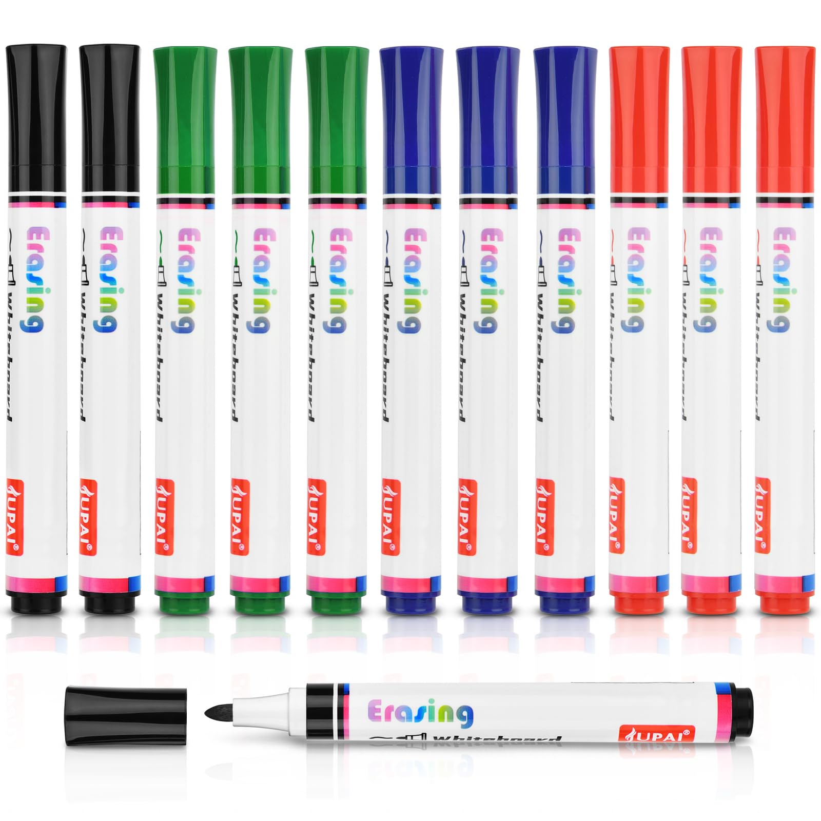 OFFCUP Whiteboard Markers, 12pcs Whiteboard Pens, Bullet Tip Dry Erase Markers Dry Wipe Pens for Writing on Whiteboards, Planner, Glass for School Office Home (4 Colour)