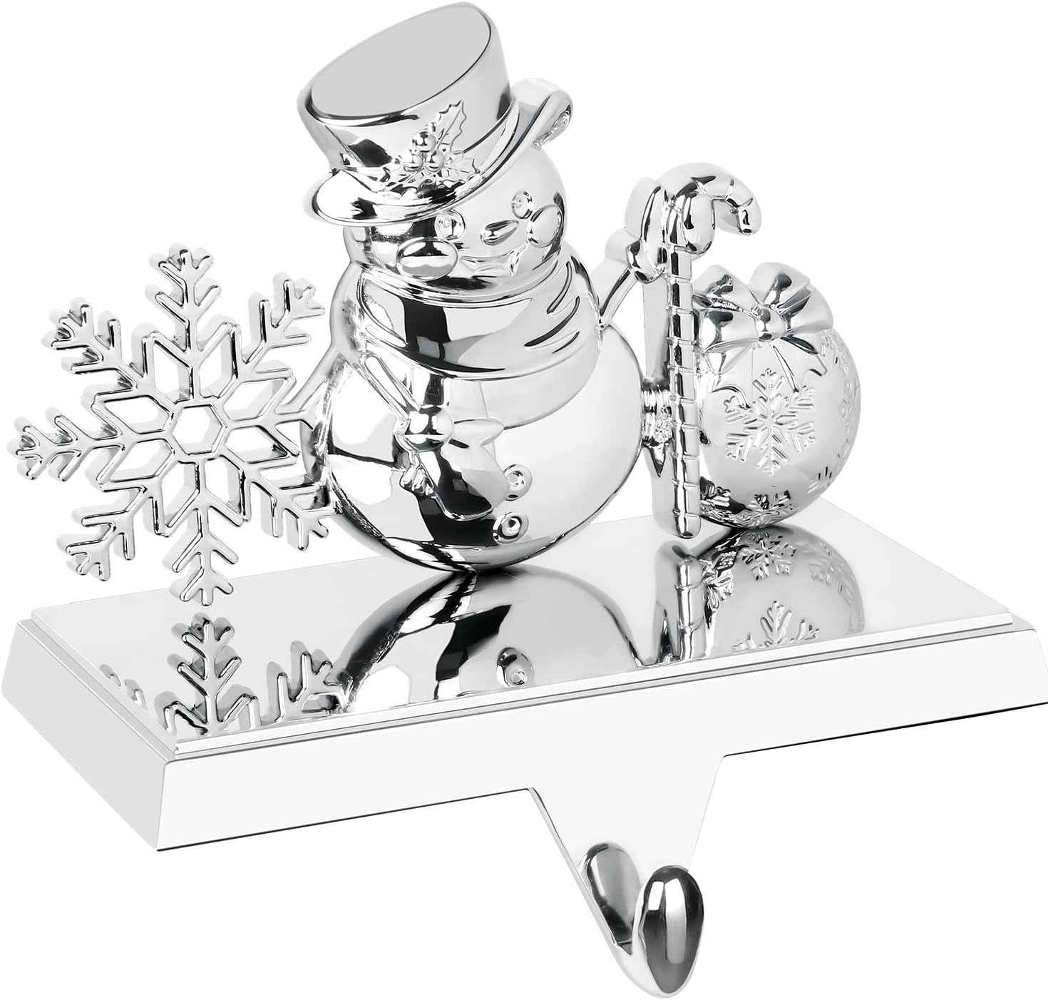 Ornament Hooks - Waenerec Snowman Stocking Holder Sturdy Silver Christmas Stocking Holder Stand 3D Metal Snowflake Stocking Hangers Heavy Stocking Hook for Mantel Christmas Fireplace Decorations Xmas Holiday Supplies