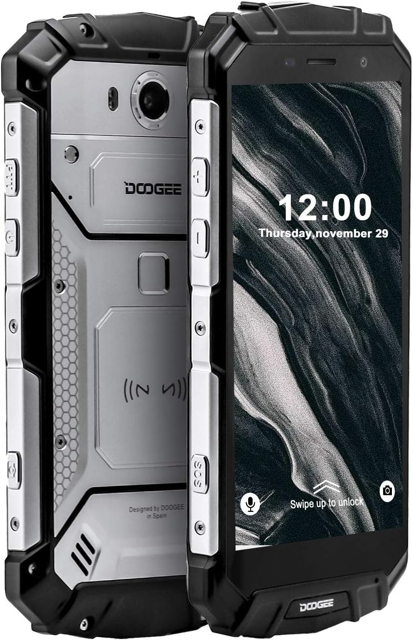 Rugged Mobile Phone Unlocked, DOOGEE S60 Lite Waterproof Smartphone 4G, 4GB+32GB, Dual SIM Free Android 8.1 Cellphone, 5.2 inch FHD Display Phone, Cameras 16MP+8MP, 5580mAh/NFC/Face ID/GPS, Silver