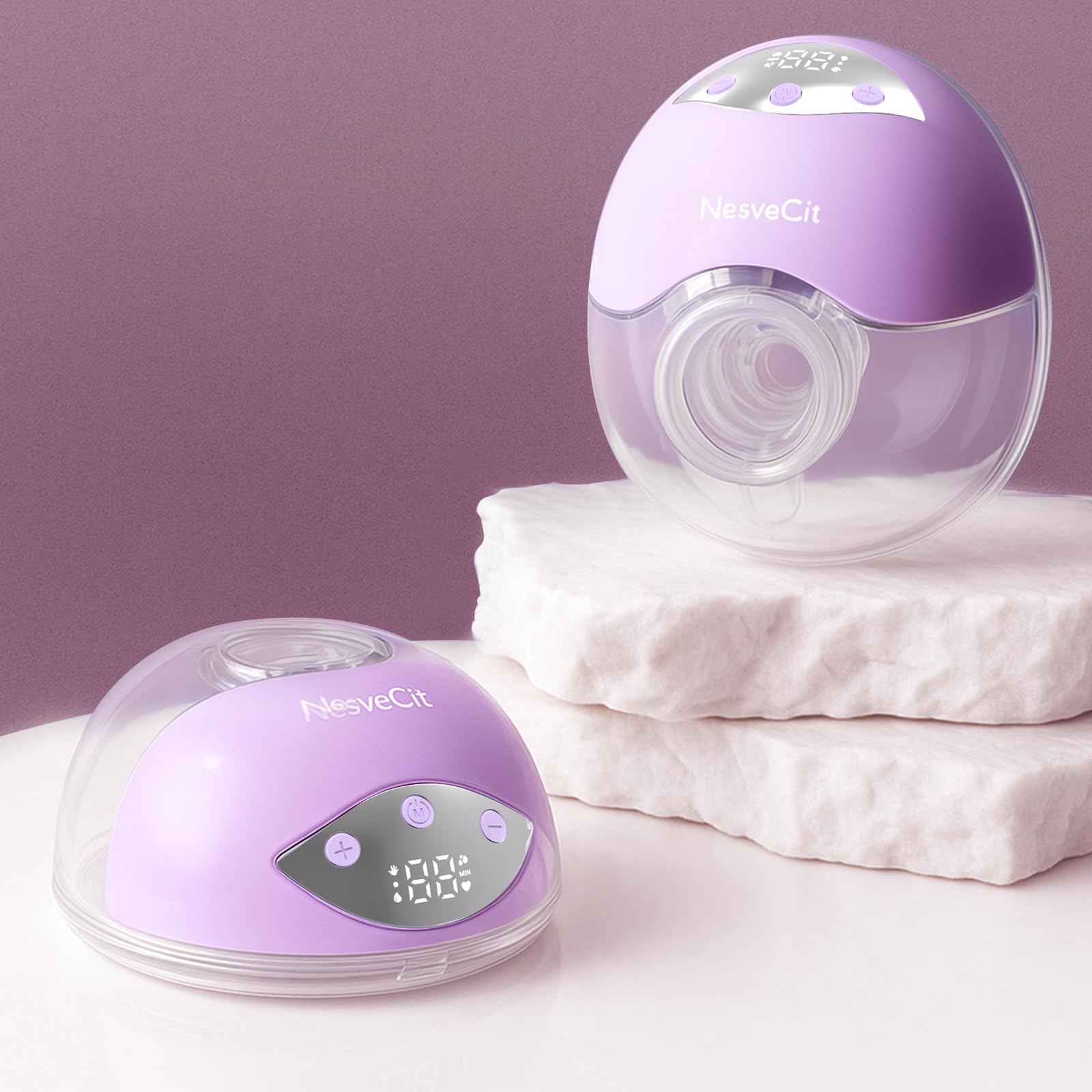 Photo 1 of Electric Breast Pump Hands Free, Wearable Breast Pump with 4 Modes/12 Levels, Portable Painless Pumping, Adjustable Flange Sizes 19/21/24mm, Timer LCD Display Memory Function, 2 Pack Purple