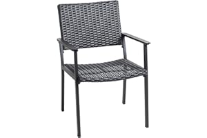 C-Hopetree Outdoor Dining Chair for Outside Patio Table, Metal Frame, Black All Weather Wicker