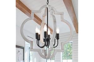 lighceac 6-Light 21" Farmhouse Orb Chandelier Rustic Handmade Distressed White Wood Hanging Ceiling Pendant Light Fixture Wood Lantern Chandeliers for Dining Room Kitchen Bedroom Foyer Hallway