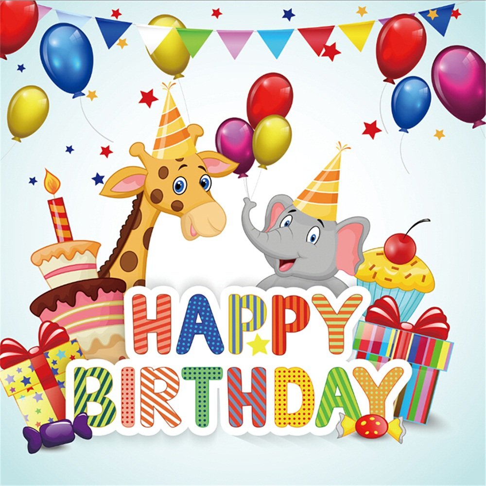 Ofila Happy Birthday Backdrop 7x7ft Photography Background Cartoon