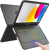 Touch Keyboard Case for iPad A16 11th Generation 2025/10th Generation 10.9 inch 2022,360ยฐ Rotatable for iPad 11th Generation Case with Keyboard- 10 Color Backlight Keyboard Case with Pencil Holder