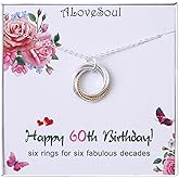 ALoveSoul 60th Birthday Gifts for Women - 925 Sterling Silver Six Circle intertwined Necklace for Her, 6 Decade Jewelry 60 Years Old 1959 Birthday Gifts