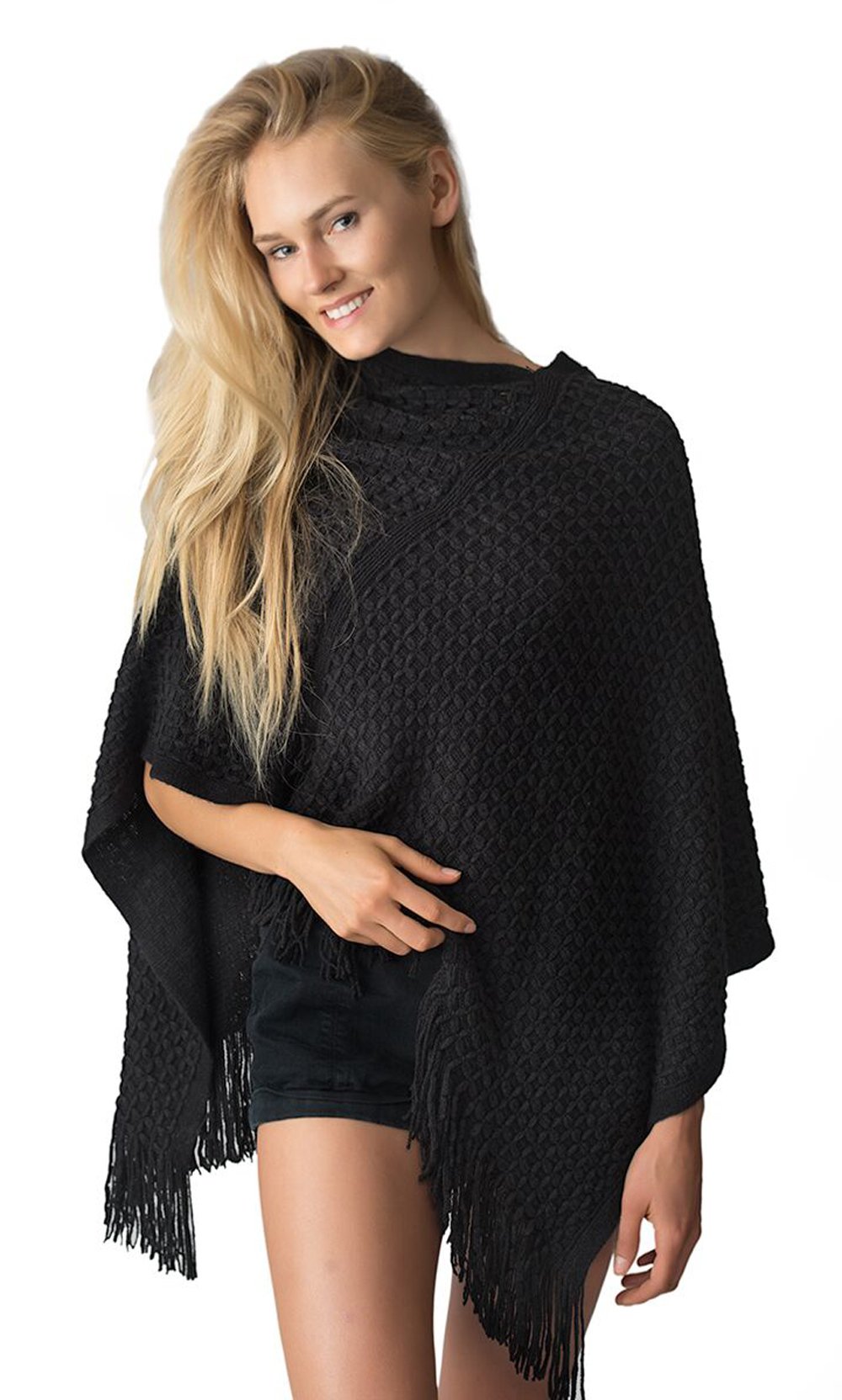 Accessory Necessary LL Poncho Sweater Womens Asymmetrical Short Crochet Knit Batwing Wrap Fringe Accessory Necessary LL Poncho Sweater Womens Asymmetrical Short Crochet Knit Batwing Wrap Fringe