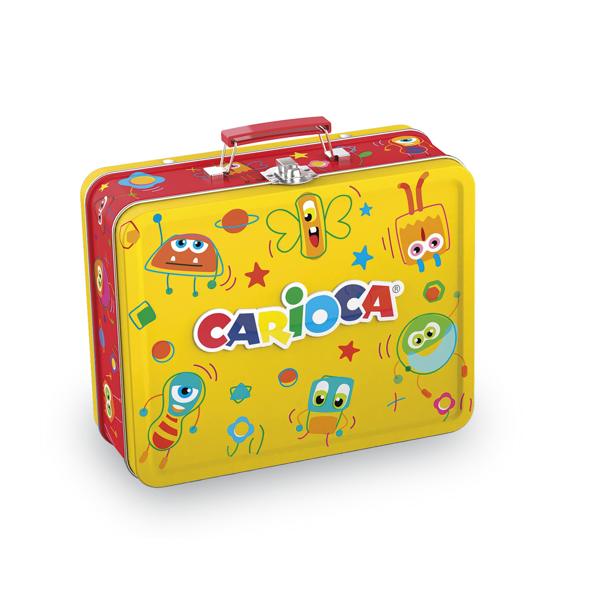 Carioca Color Box | Washable Markers for Kids Yellow Tin Box, Fine Tip and Coarse Tip Marker Set with Colouring Book, 100 Markers
