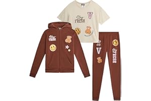 ELLA IN PINK Girls Pants Set - 3 Piece Soft Fleece Girls Zip Up Hoodie, Graphic Tee & Jogger Sweatpants Outfit (Sizes 7-16)