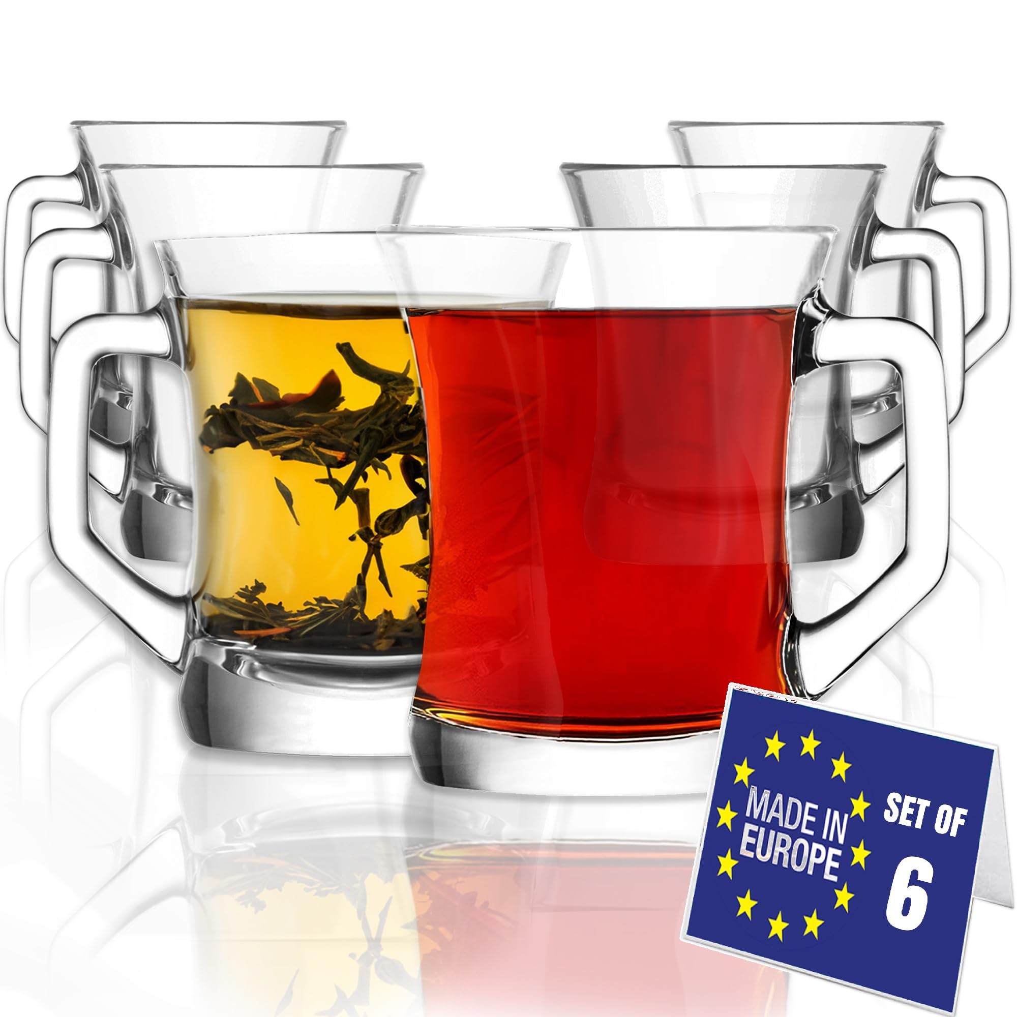 NORDIC SCHILLER Premium Glass Coffee Mugs Set of 6 225ml 100% LEAD FREE Coffee Glasses with Handles, Tea Glass Cups Clear, Drinking Mugs, Mulled Wine Glasses with Handles