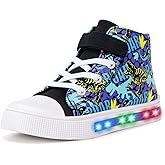 FUNCOO PLUS Boys Girls Light Up Shoes Toddler Canvas Sneakers Kids High Top Fashion Shoe