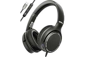 Over-Ear Headphones with 3-Band EQ & Mic, USB C Headphones Wired with 1.2m Tangle-Free Cord, Corded Headphones/Lightweight He
