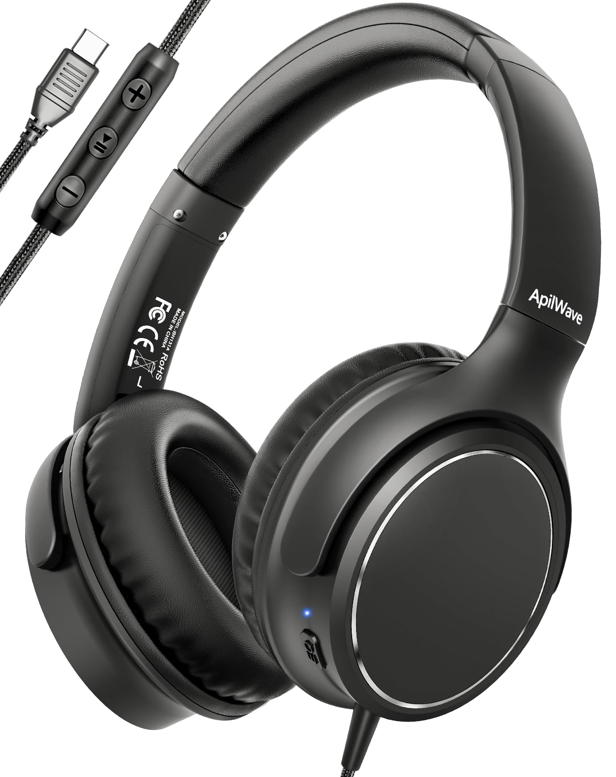 Photo 1 of Wired Headphones with 3 EQ Music Modes & Mic, Over Ear Headphones with 1.2m Cord, Deep Bass and Hi-Fi Stereo Sound USB C Headphones/Lightweight Headset/Foldable for PC, Phone, Laptop, Podcast, Office