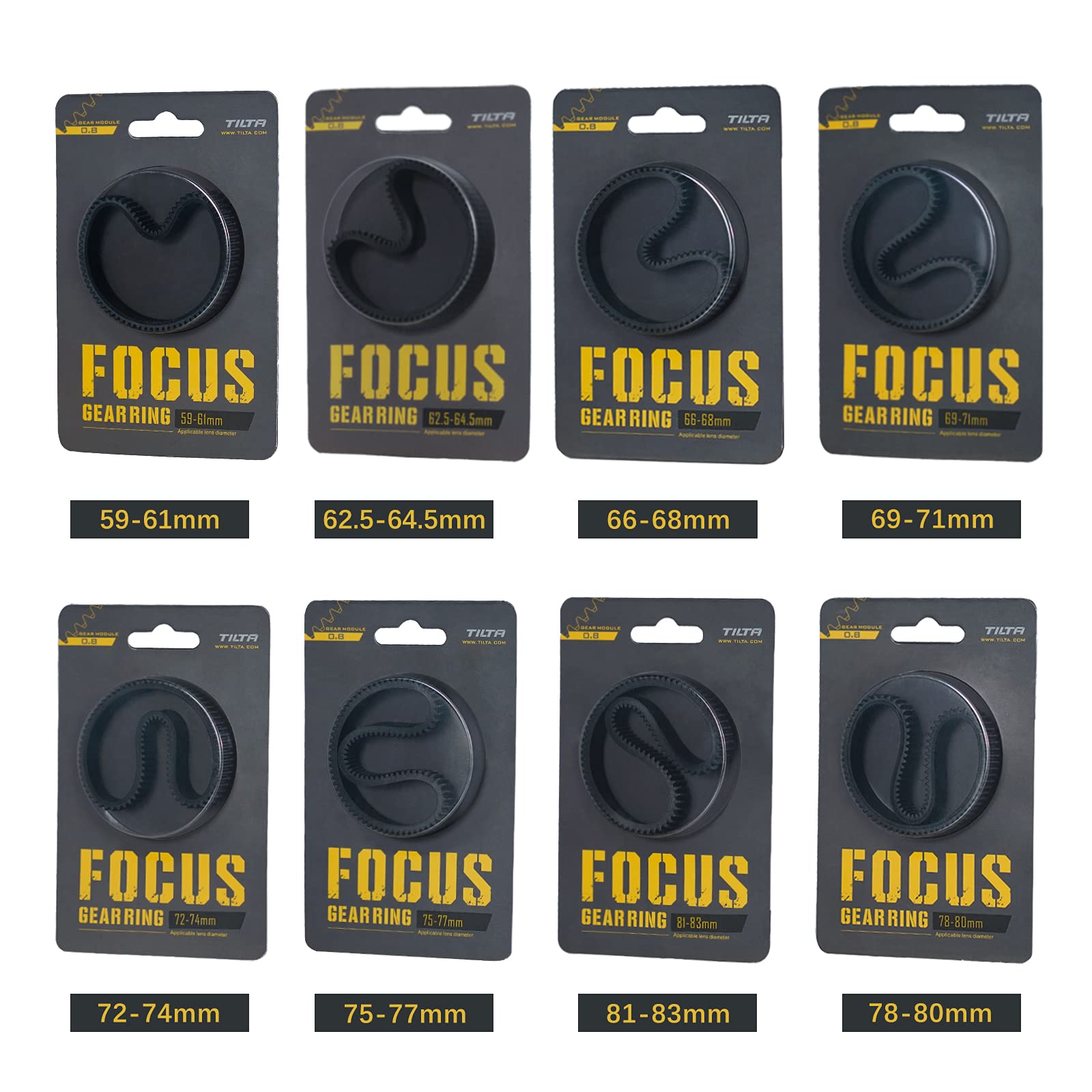 Tilta Seamless Focus Gear Ring(8 Pcs), 360° Seamless Rotation Silent for Tilta Mini Follow Focus Nucleus Nano DSLR 0.8 Mod Standard Gear Camera Lens Accessories TA-FGR-SET8