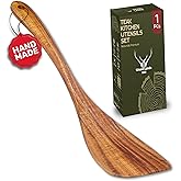 Wooden Spatula for Cooking, Teak Wood Spatula for non stick frying pan With Long Handle - Wooden Pancake Spurtle Non-Stick Cooking Utensils for kitchen use