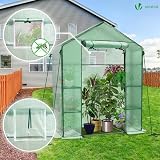 VOUNOT Walk In Greenhouse with Shelves Green 143x73x195cm Portable view 2