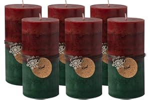 Royal Imports 3" x 6" Pillar Candles for Christmas Holiday Décor, Wedding & Home Decoration, Unscented, Dripless & Smokeless, Set of 6, Red Green Ombre Wax