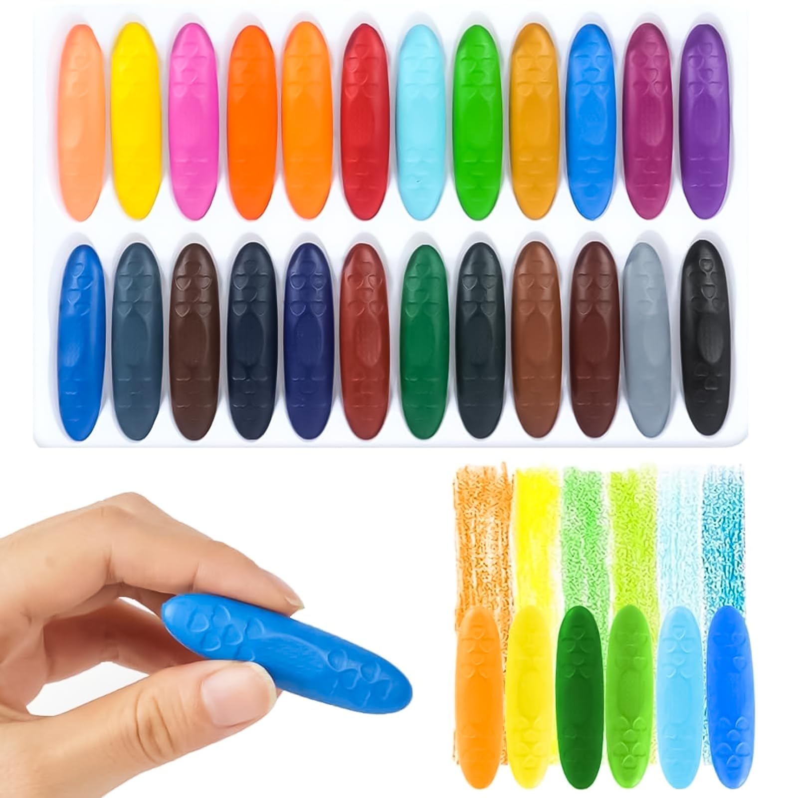 OSDUE Peanut Crayons for Toddlers, 24 Colors Non-Toxic Crayons for Kids, Washable Unbreakable Easy-Grip Colouring Art Supplies Toys for Kids Ages 2+, Safe Toddler Coloring Art Gift