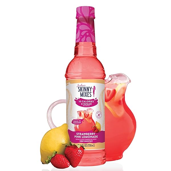 JORDAN’S SKINNY MIXES SUGAR FREE SYRUP, STRAWBERRY PINK LEMONADE, FRUIT FLAVORED WATER ENHANCER, DRINK MIX ICED TEA, LEMONADE, DRINKS, LOW CALORIE WATER FLAVORING, DAIRY & GLUTEN FREE, KOSHER, 25.4 FL OZ